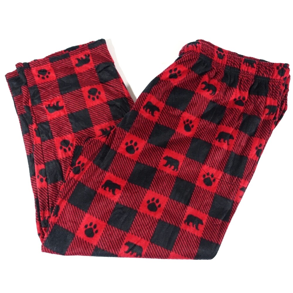 Cuddl Duds Sleep Pants Men 3XLT Microfleece Cozy Pajama Bear Red Buffalo